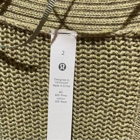 Lululemon Knit Texture Open Cardigan Sweater Olive Green Cardigan Sweater Size 2 - Picture 10 of 11